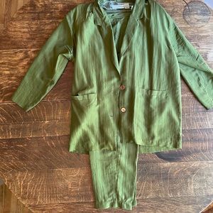 100% silk vintage green pantsuit